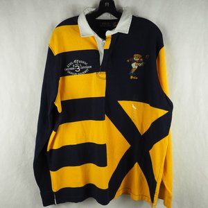 Polo Ralph Lauren Men's Rugby Shirt Kicker Bear Classic Fit Yellow Navy #15 L